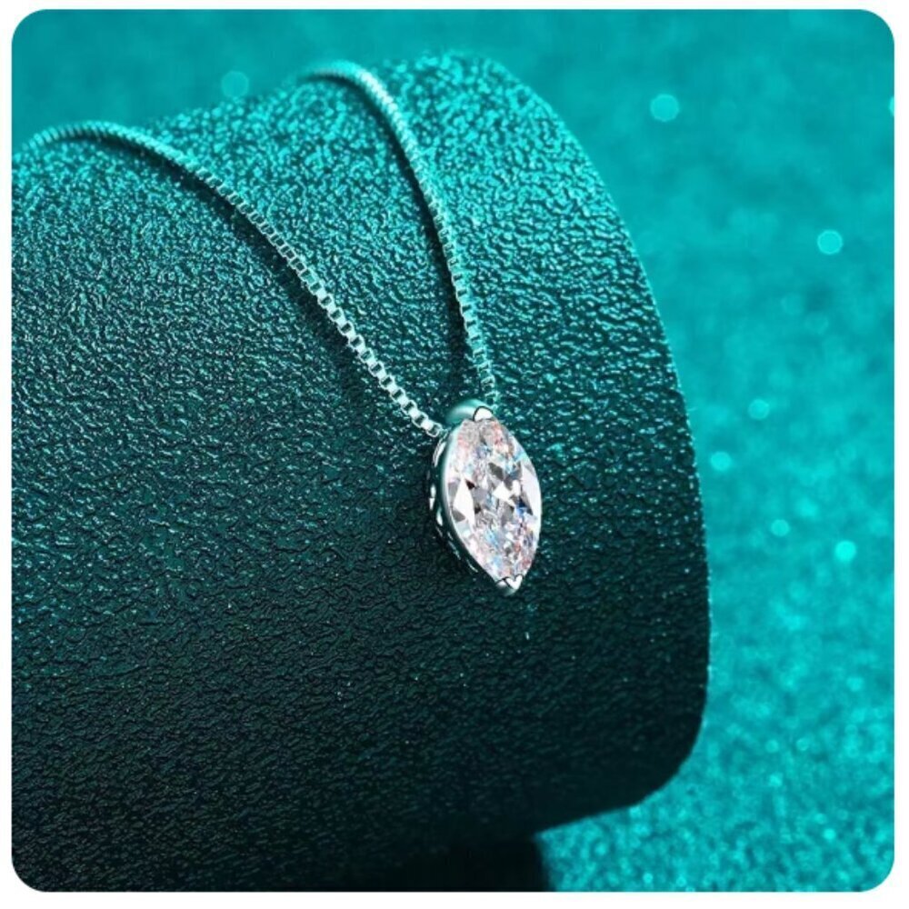 NWT 1CT Marquise Cut Moissanite Diamond Necklace Sterling Silver Certified